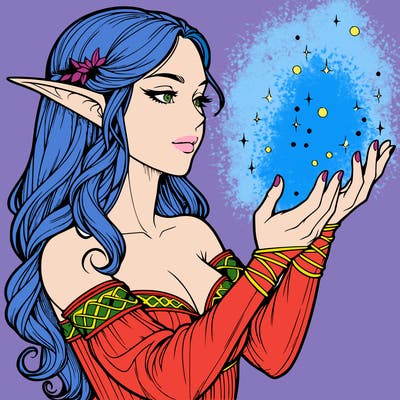 realistic elf girl doing magic
