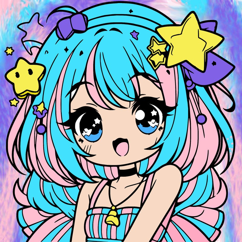cute anime girl with star accessories
