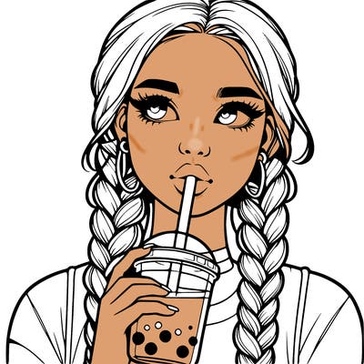 realistic girl with braided hair drinking boba