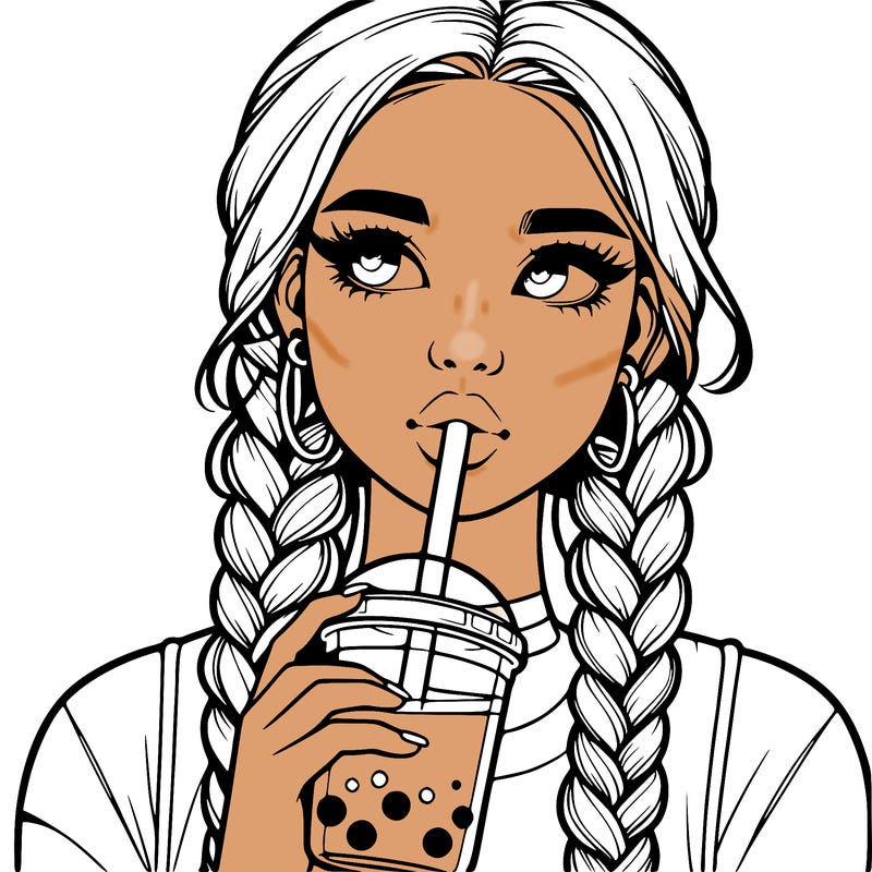 realistic girl with braided hair drinking boba