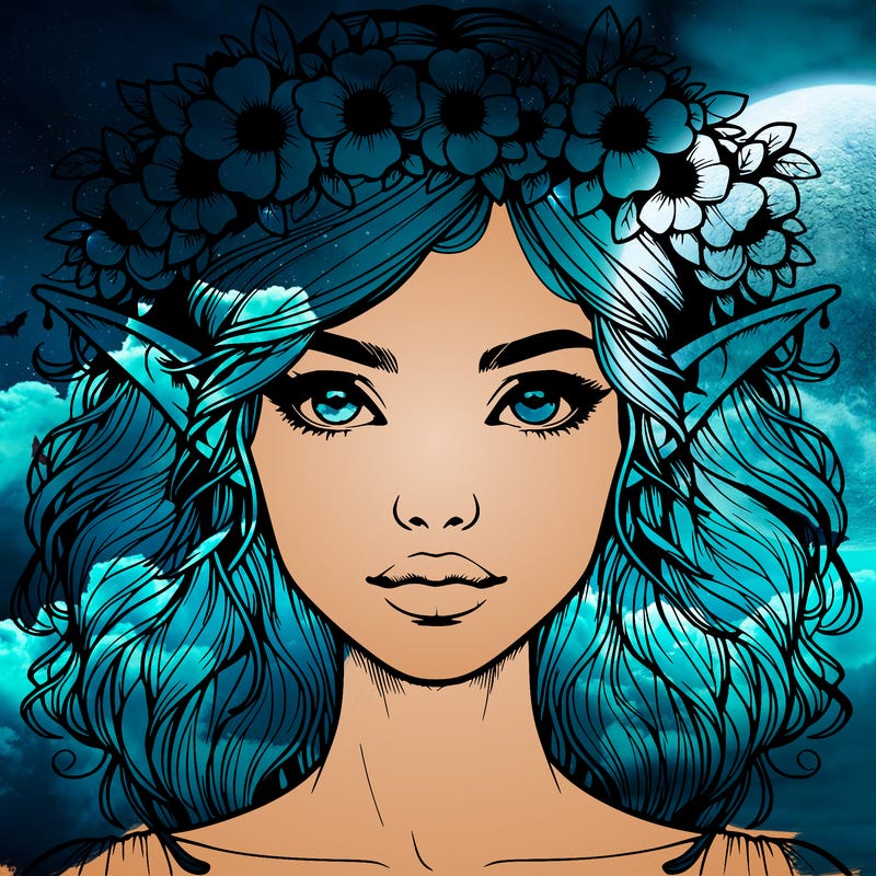 realistic female elf with flower crown