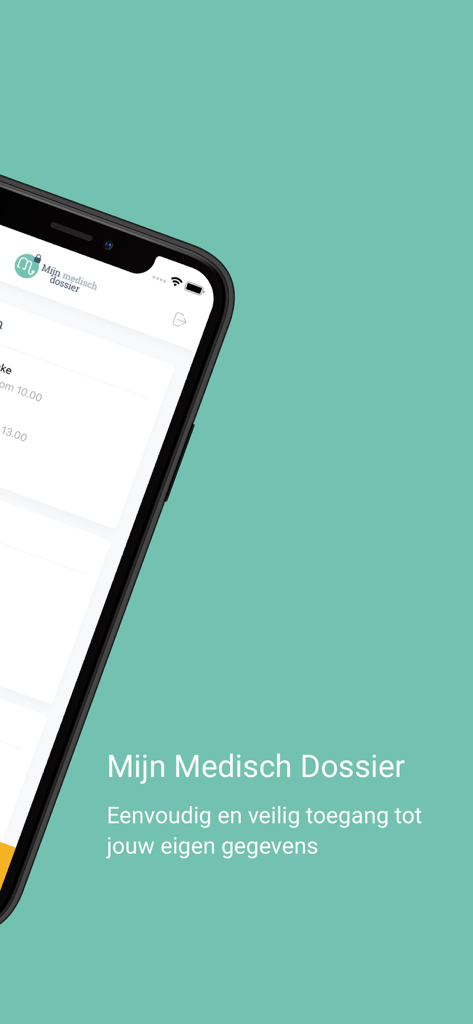Interfaz de la aplicación de registros de salud Mijn Medisch Dossier en la pantalla de un smartphone