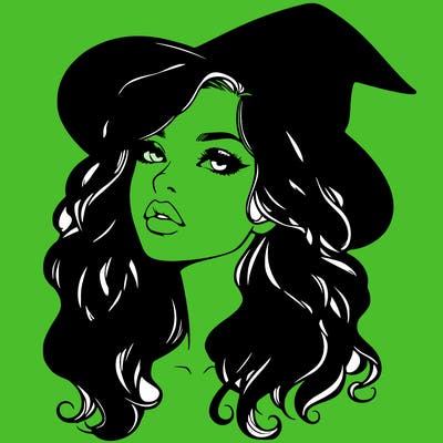 realistic witch girl with wavy hair and lips