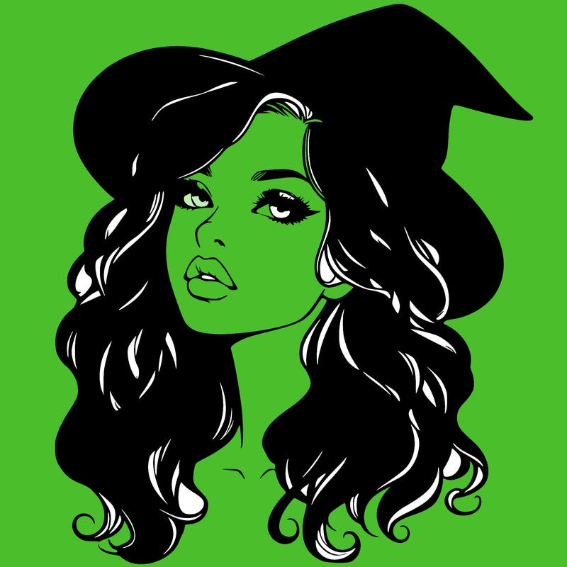 realistic witch girl with wavy hair and lips