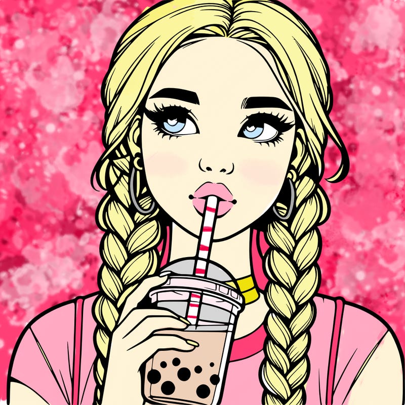 realistic girl with braided hair drinking boba