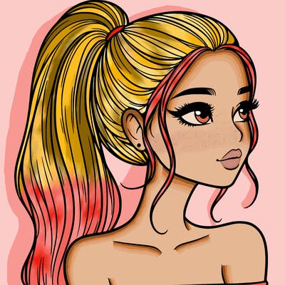a beautiful and realistic girl with a high pony tail