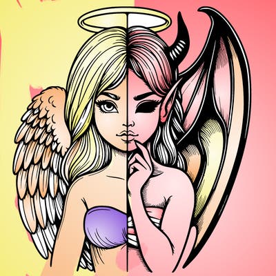 realistic angel half demon