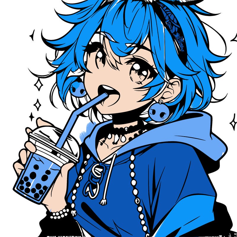 hot baddie anime girl drinking boba and biting the straw