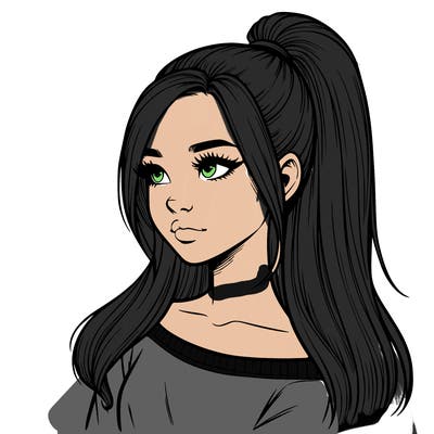 realistic girl with a high ponytail