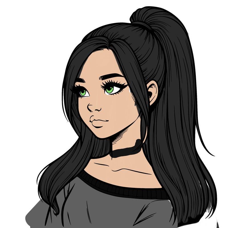 realistic girl with a high ponytail