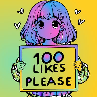 a girl holding a sign saying 100 likes please