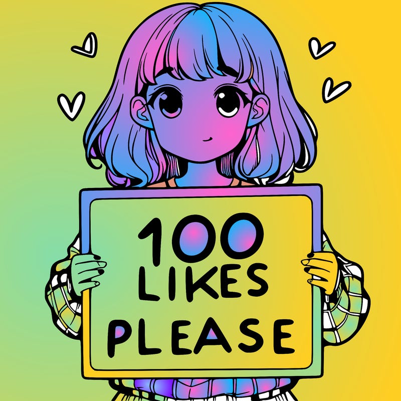 a girl holding a sign saying 100 likes please