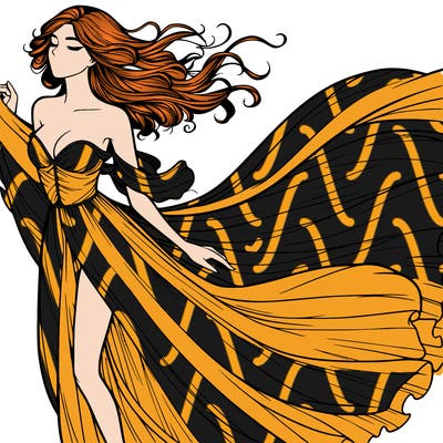 realistic woman in dress flowing the the wind
