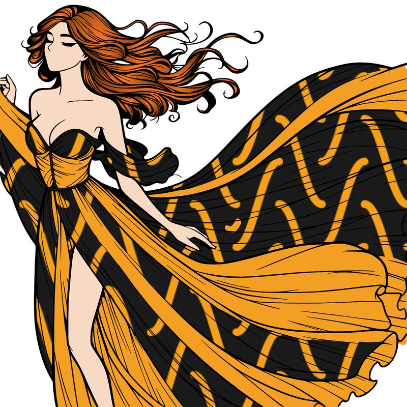 realistic woman in dress flowing the the wind