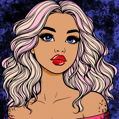realistic girl with wavy hair and lips