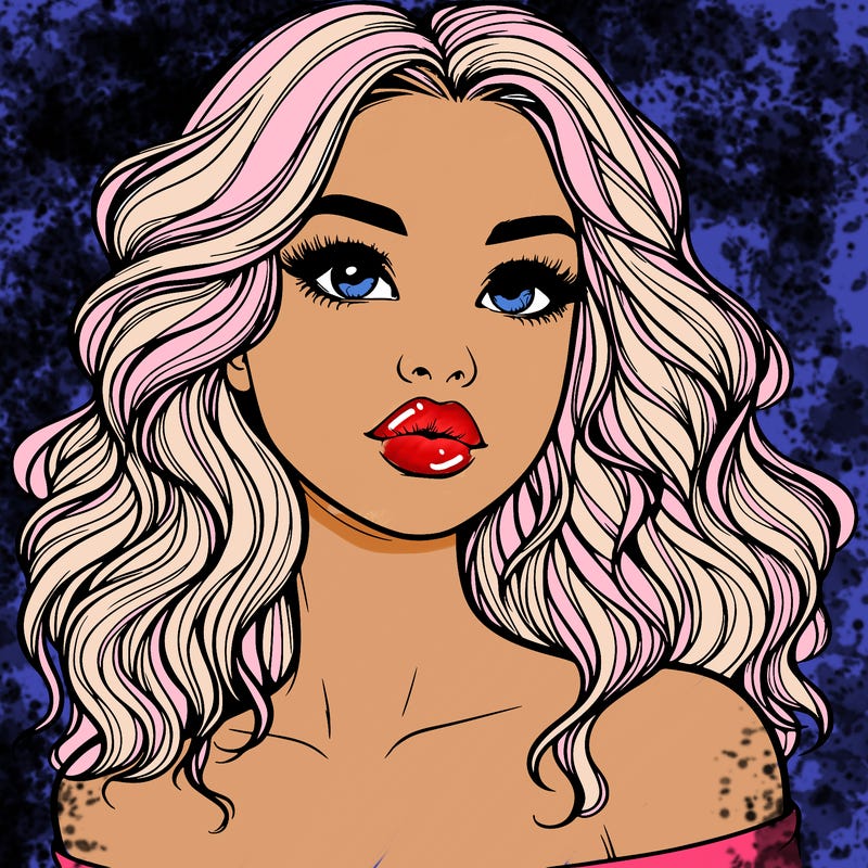 realistic girl with wavy hair and lips