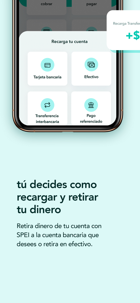 Todito - A mobile screen from the Todito app showing various options to recharge or withdraw money including cash and bank transfers
