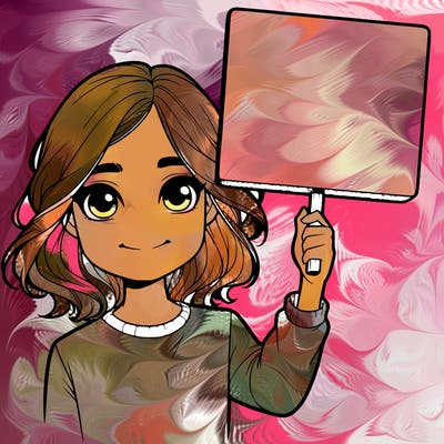 realistic girl holding up a sign