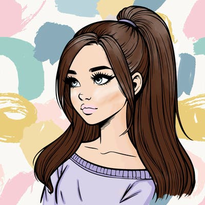 realistic girl with a high ponytail