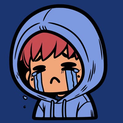 a boy crying in a hoodie
