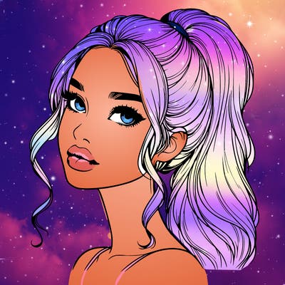 realistic girl with a ponytail on her hair and lips