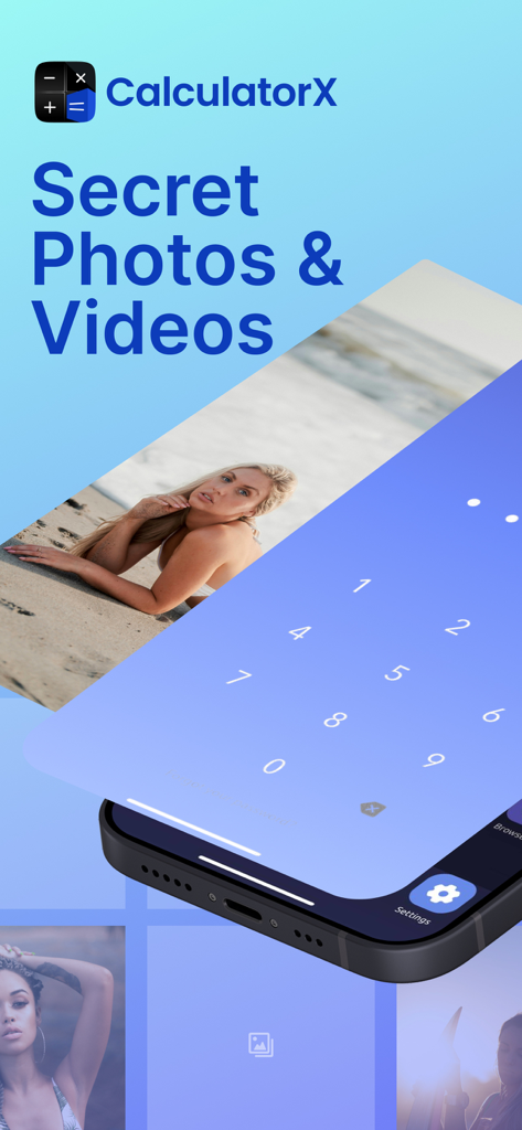 Calculator Vault Private Photo - Mobile app interface showing a PIN code entry screen for a secret photo and video vault disguised as a calculator