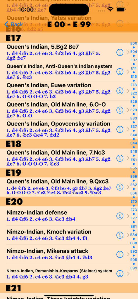 Chess Studio Lite - A list of chess openings and variations indexed by ECO codes in Chess Studio Lite