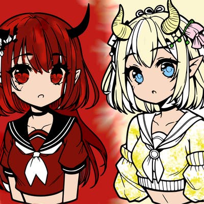 2 manga girls 1 with horns