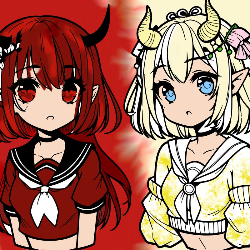 2 manga girls 1 with horns