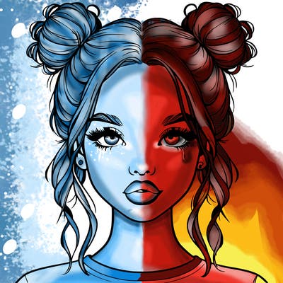 realistic girl with two buns in hair and lips