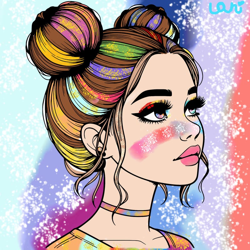 realistic girl with buns on the top of her head