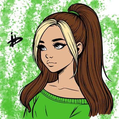 realistic girl with a high ponytail