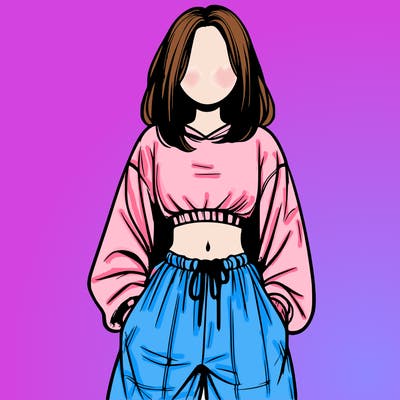realistic girl faceless with baggy pants and a crop top