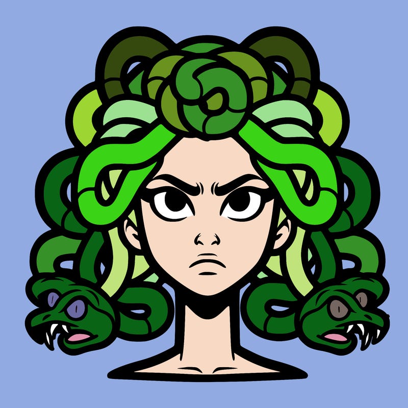 a serious looking medusa from greek mythology