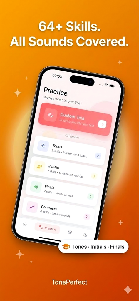 TonePerfect - Mandarin Chinese pronunciation practice categories in TonePerfect app