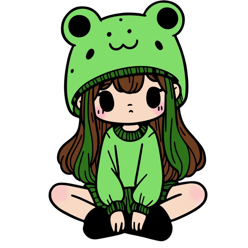 a girl wearing a frog hat and some frog socks