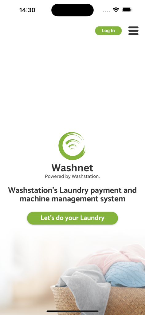 Washnet - Washnet app home screen for laundry payment and machine management