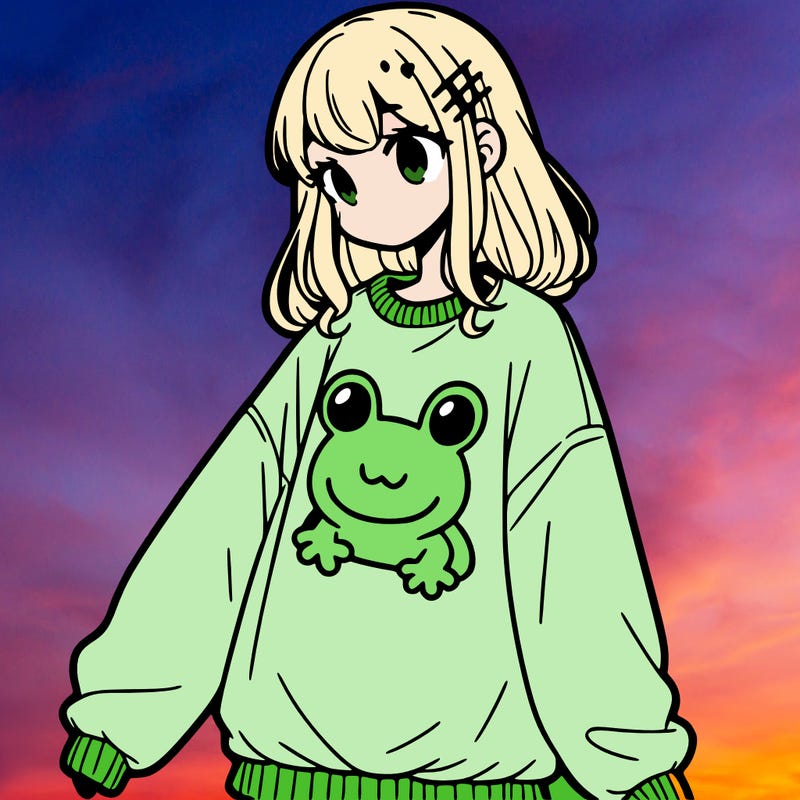 girl wearing frogging sweatshirt