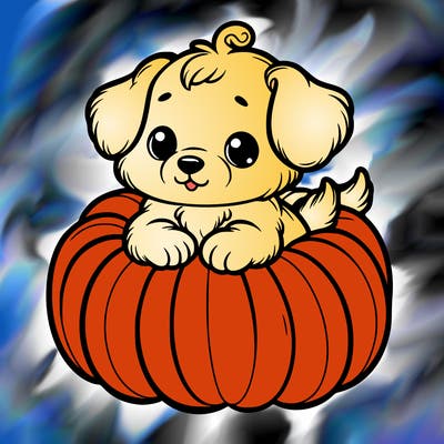 cute little puppy in a pumpkin