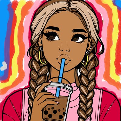 realistic girl with braided hair drinking boba