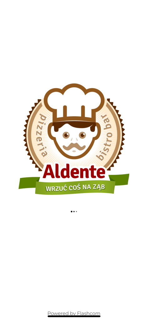 Splash screen of the Aldente Bistro app featuring a chef mascot logo and the brand name.