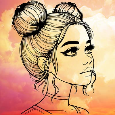 realistic girl with buns on the top of her head