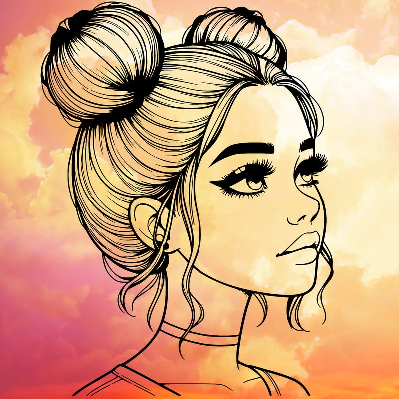 realistic girl with buns on the top of her head