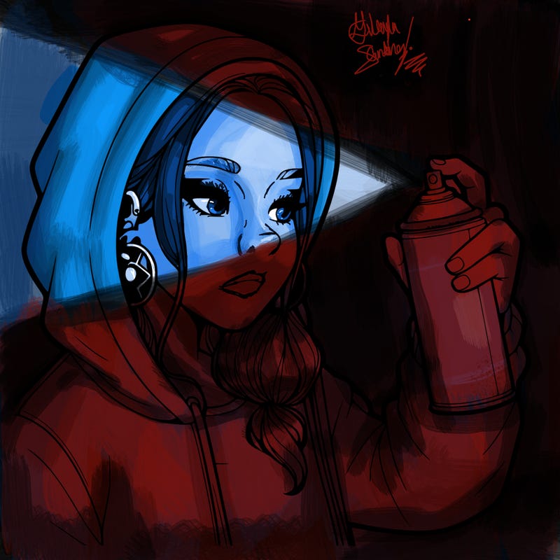 a realistic girl, spray painting