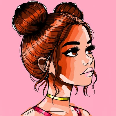 realistic girl with buns on the top of her head