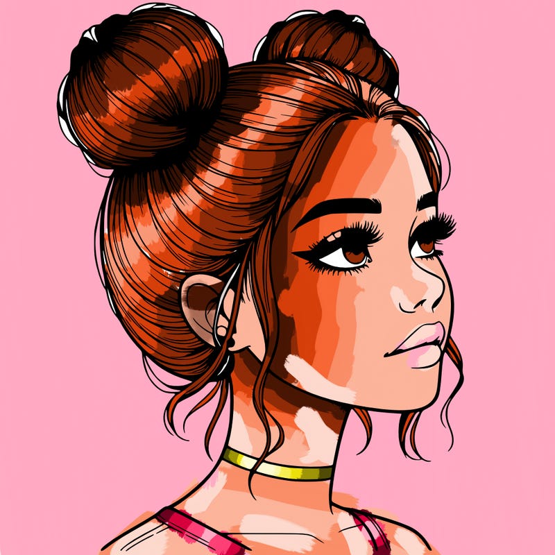 realistic girl with buns on the top of her head
