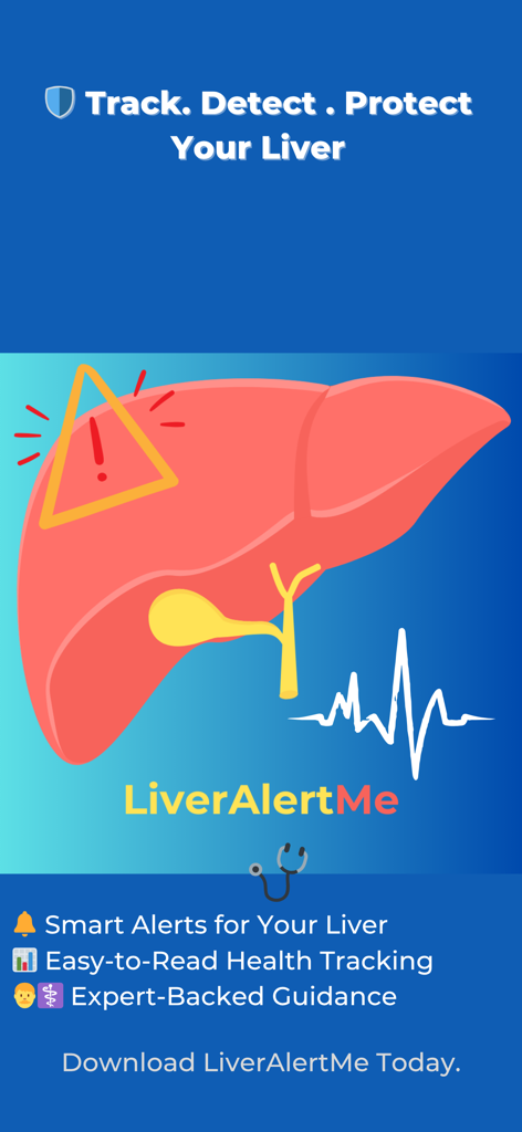 LiverAlertMe: Fatty Liver Care - LiverAlertMe app overview showing liver health tracking and expert guidance features
