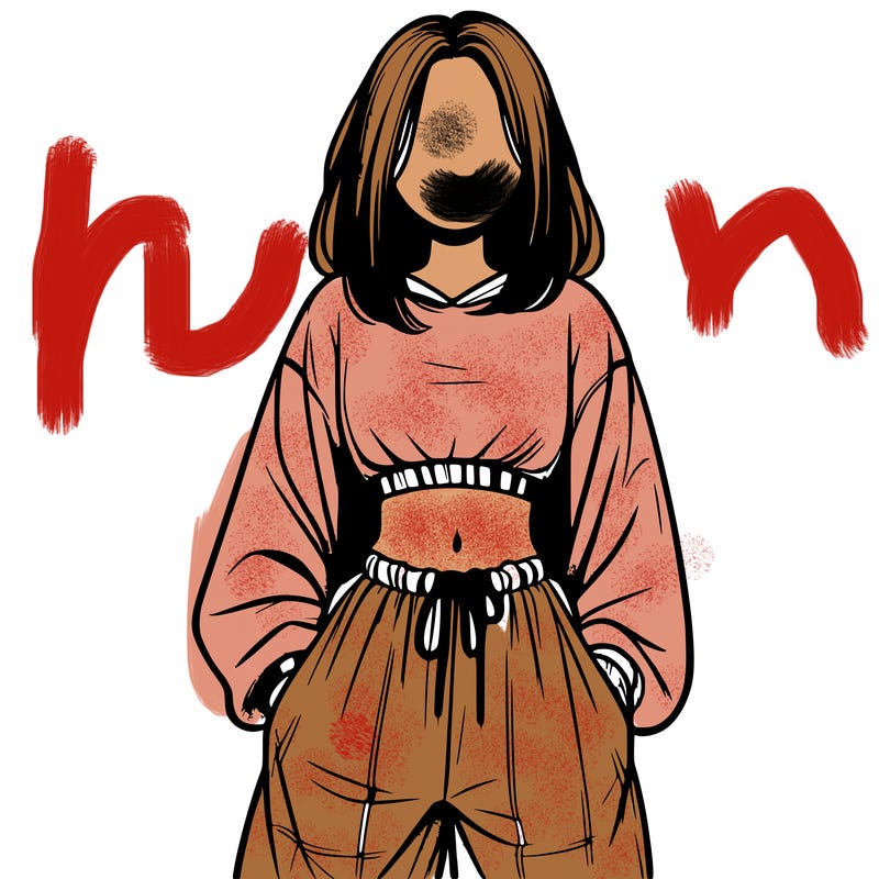 realistic girl faceless with baggy pants and a crop top