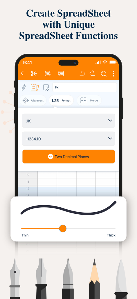 PPT Editor: Power Point Sheets - Interface for creating and editing spreadsheets on a mobile device with formatting and drawing tools