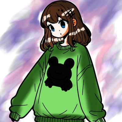 girl wearing frogging sweatshirt